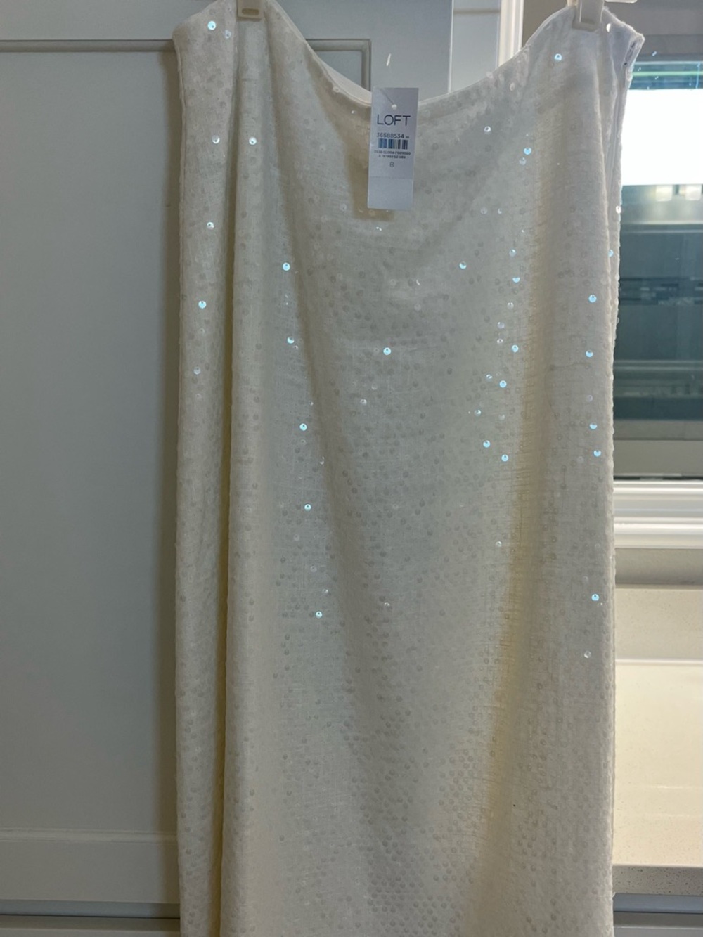 LOFT WHITE SEQUIN MIDI SKIRT new with tag sz 8